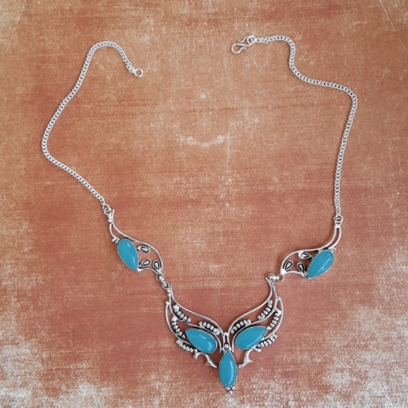 New Blue Chalcedony 925 Silver Necklace. - Picture 3 of 4